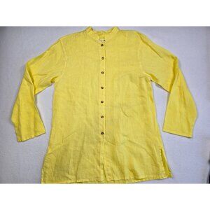 Yellow 100% Linen Button-Down Shirt M Lagenlook